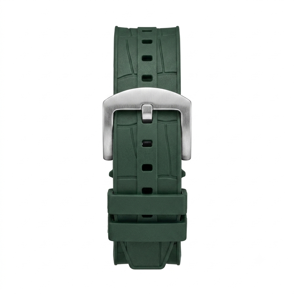 DENVOSI Luxury Men's Quartz Watch – Crystal Embedded Tonneau Case with Green Silicone Strap